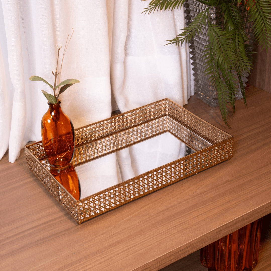Metal tray Versailles with mirror Gold 38cm