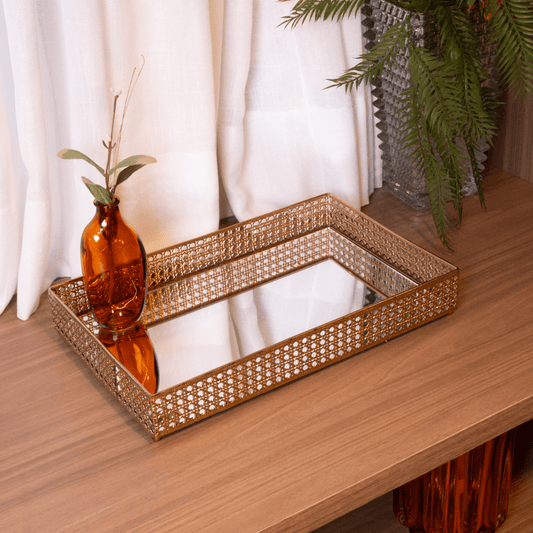 Metal tray Versailles with mirror Gold 38cm