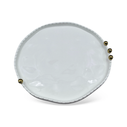 Round platter White with Spheres Gold in porcelain 29cm