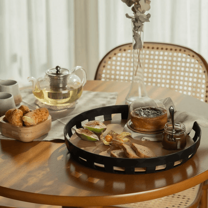 Round tray Lume Plastic and bamboo Black 35cm