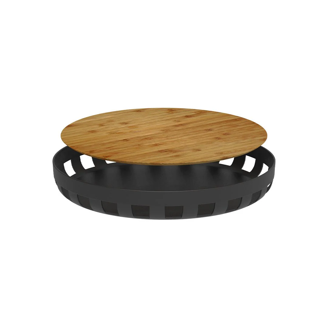 Round tray Lume Plastic and bamboo Black 35cm