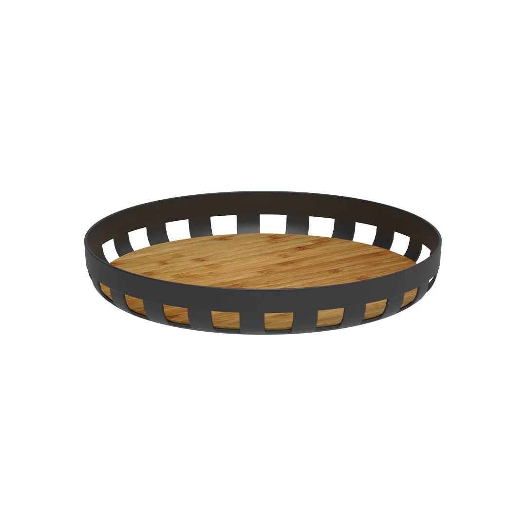 Round tray Lume Plastic and bamboo Black 35cm