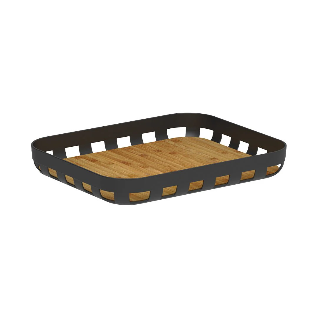 Rectangular tray Lume Plastic and bamboo Black 35,5cm