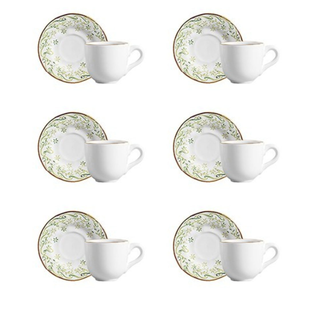 Set of 6 cups of Coffee with saucer Arabesque green 90ml