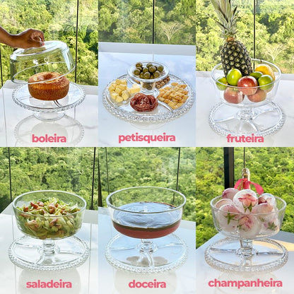 Cake stand 6 in 1 of Glass with lid Classic 30,7cm