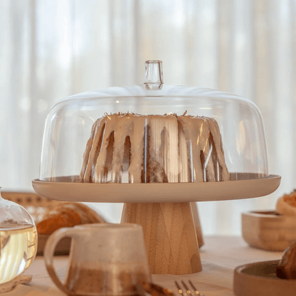 Cake stand plate Lume Beige in bamboo with lid 27,5cm