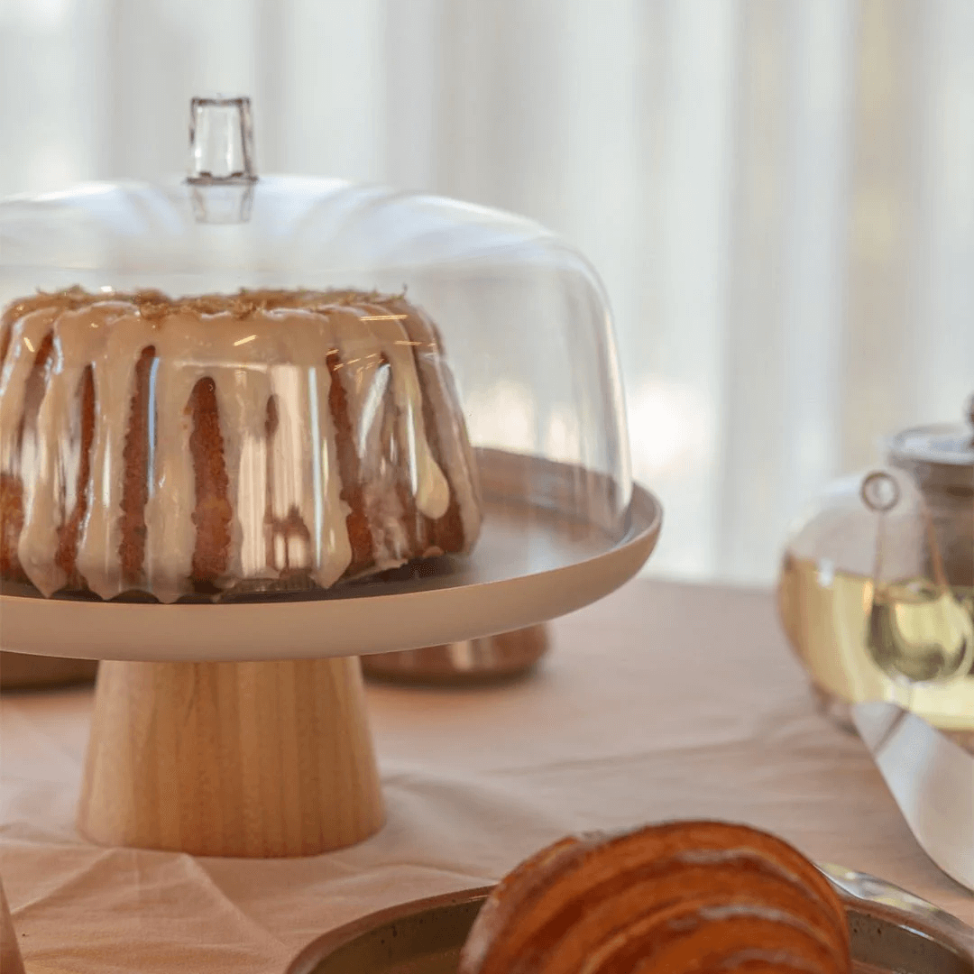 Cake stand plate Lume Beige in bamboo with lid 27,5cm