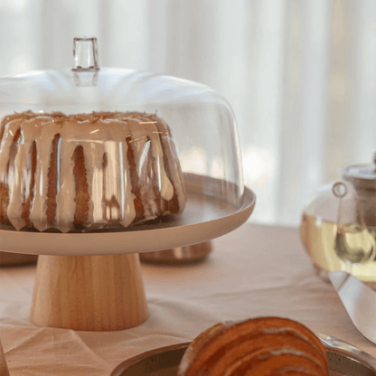 Cake stand plate Lume Beige in bamboo with lid 27,5cm