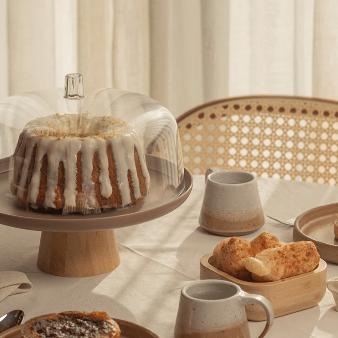 Cake stand plate Lume Beige in bamboo with lid 27,5cm