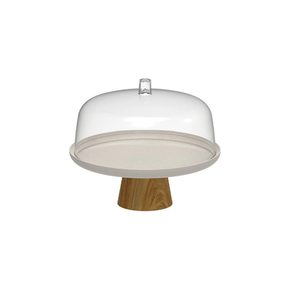 Cake stand plate Lume Beige in bamboo with lid 27,5cm