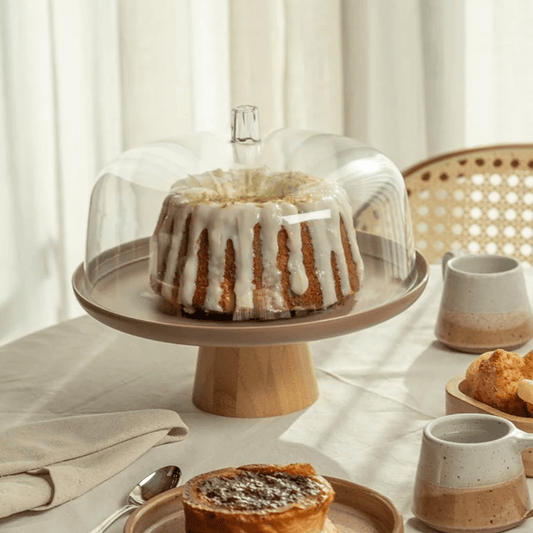 Cake stand plate Lume Beige in bamboo with lid 27,5cm