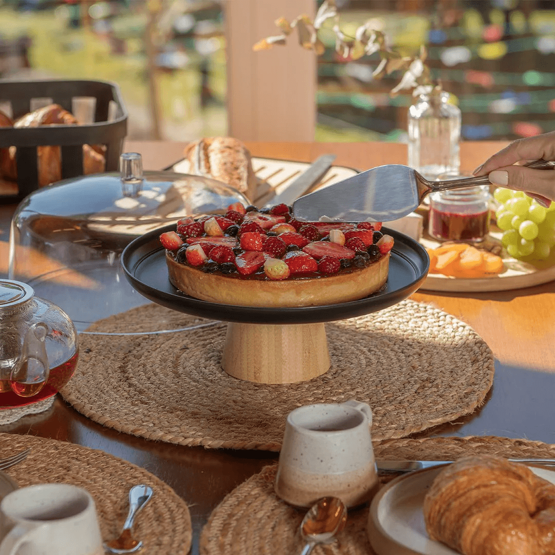 Cake stand plate Lume Black in bamboo with lid 27,5cm