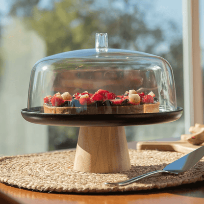 Cake stand plate Lume Black in bamboo with lid 27,5cm