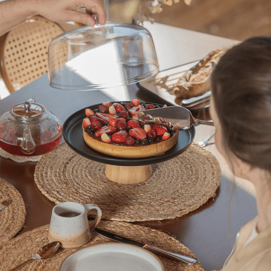 Cake stand plate Lume Black in bamboo with lid 27,5cm