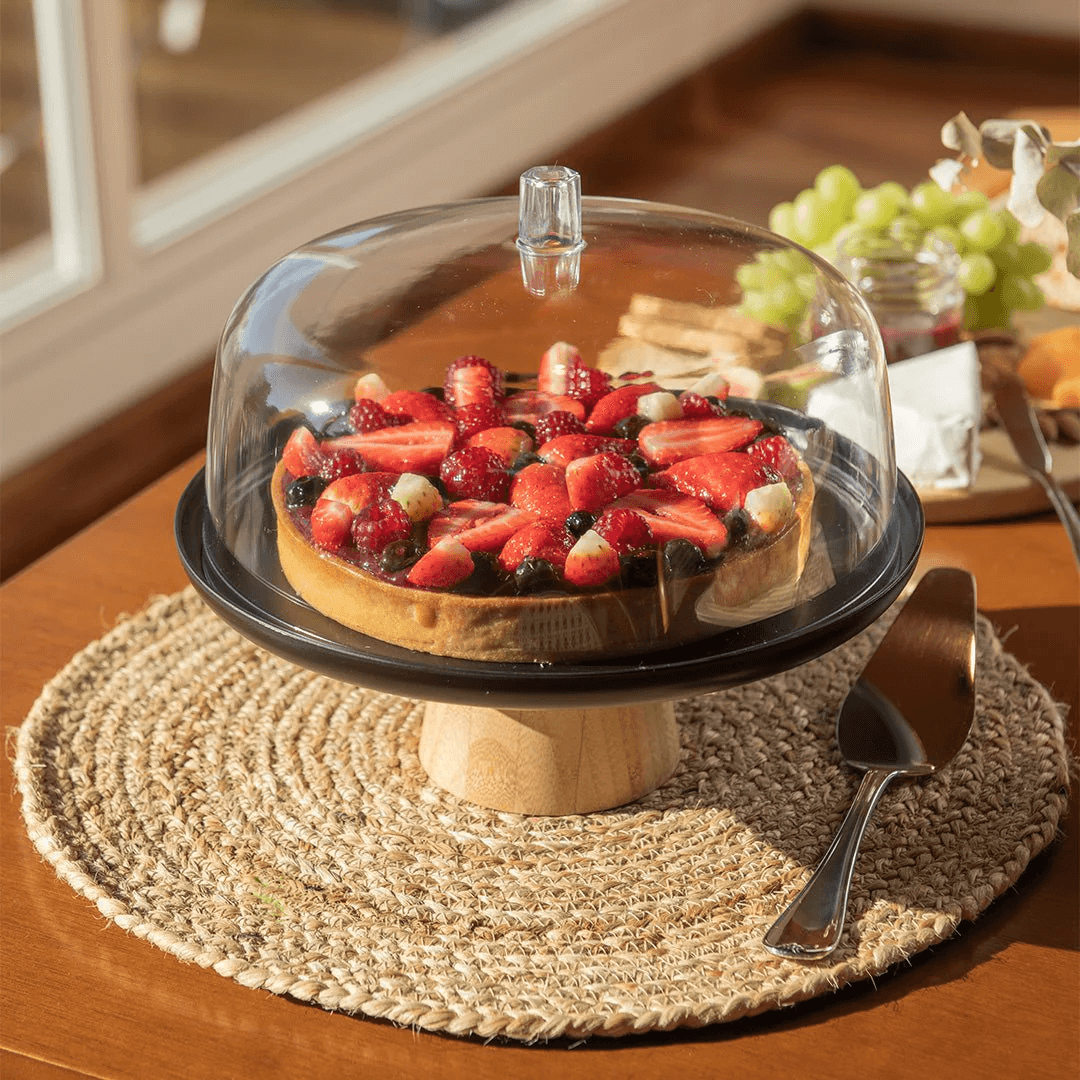 Cake stand plate Lume Black in bamboo with lid 27,5cm