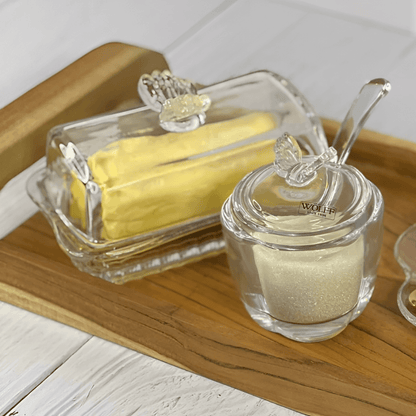 Sugar bowl set and Butter dish of Glass Butterfly 2 Pieces