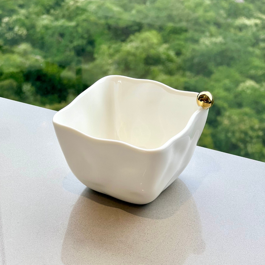 Set of 3 Appetizer bowls White with Spheres in porcelain Gold 10,5cm