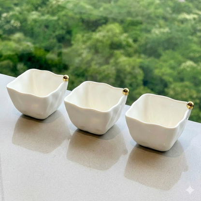 Set of 3 Appetizer bowls White with Spheres in porcelain Gold 10,5cm