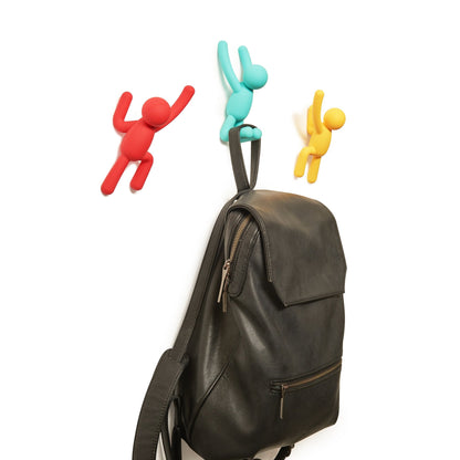 Buddy Set Wall hook rack Blue yellow and red - 3 Pieces