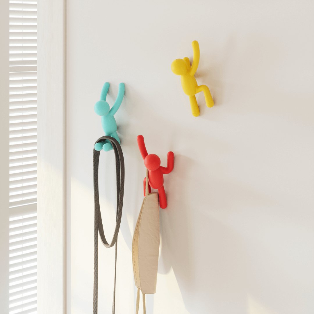 Buddy Set Wall hook rack Blue yellow and red - 3 Pieces