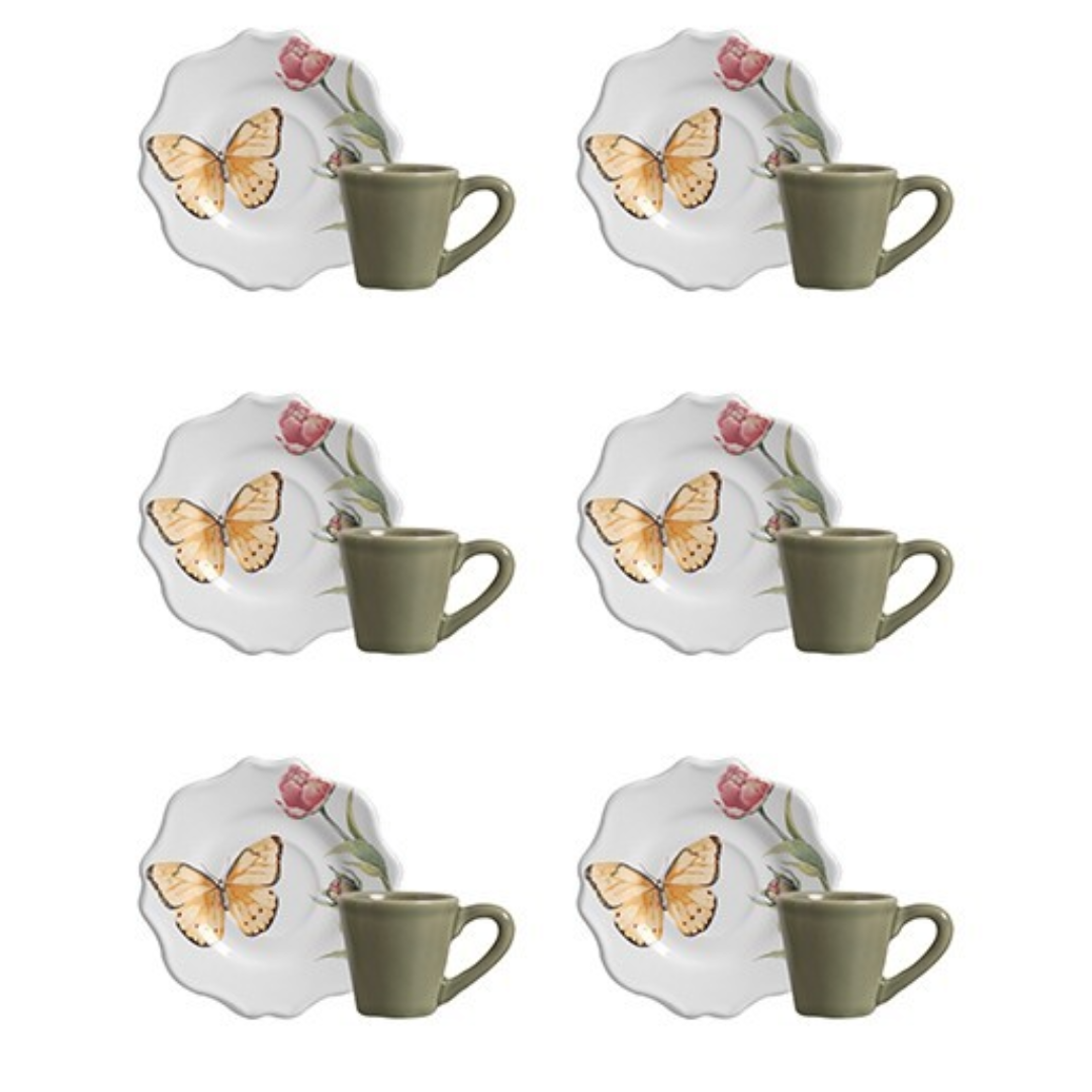 Set of 6 cups of Coffee with saucer Butterfly 100ml