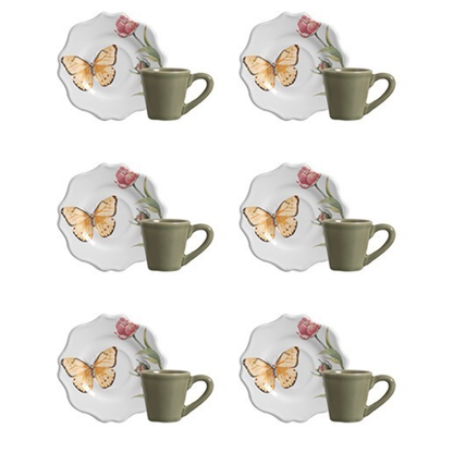 Set of 6 cups of Coffee with saucer Butterfly 100ml