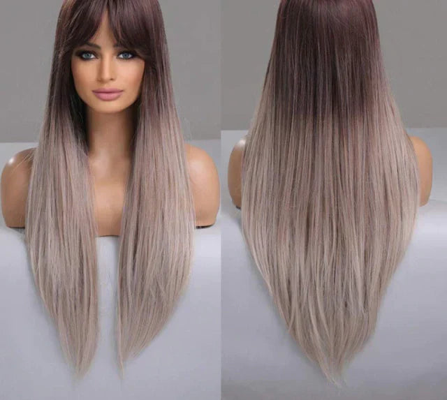 Peruca wig média com franja orgânica fibra premium