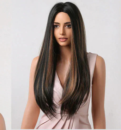 Peruca wig média com franja orgânica fibra premium