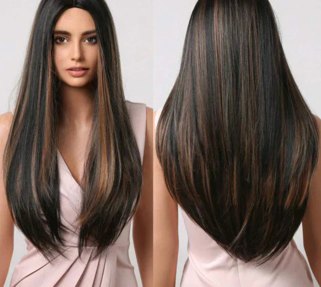 Peruca wig média com franja orgânica fibra premium