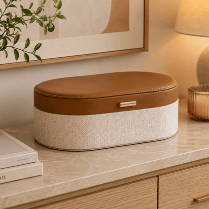 Decorative box in MDF and PU Brown and Beige 52cm