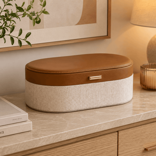Decorative box in MDF and PU Brown and Beige 52cm