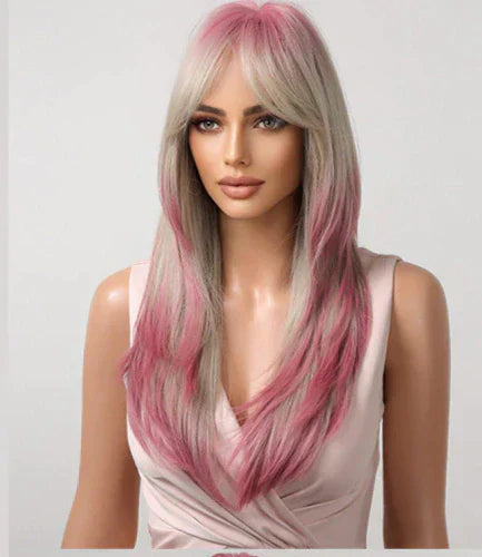 Peruca wig média com franja orgânica fibra premium