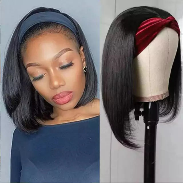 Peruca lisa com bandana fibra premium