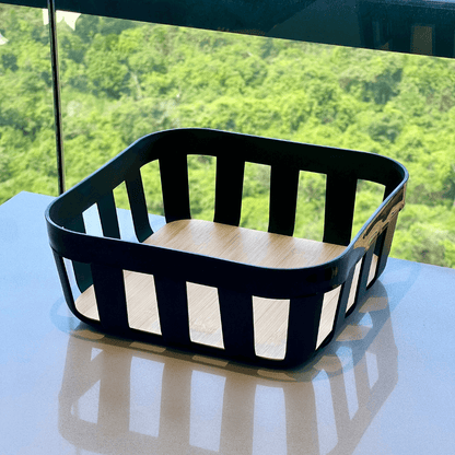 Bread basket Lume Plastic and bamboo Black 24cm