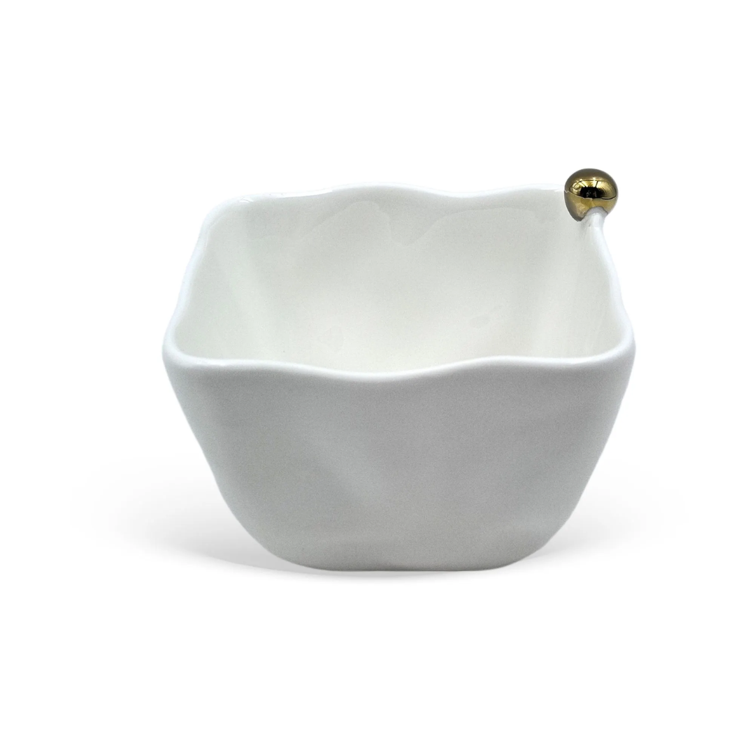 Set of 3 Appetizer bowls White with Spheres in porcelain Gold 10,5cm