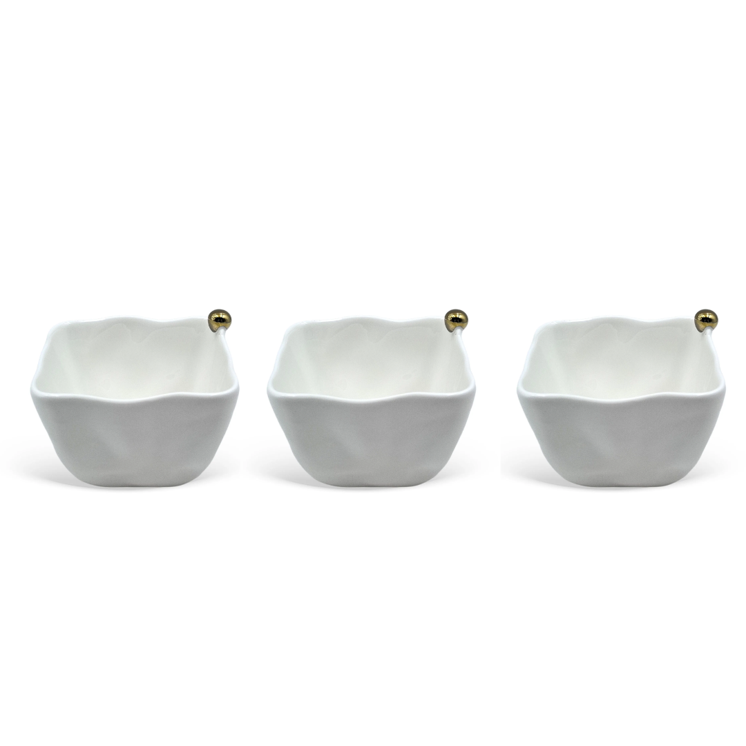 Set of 3 Appetizer bowls White with Spheres in porcelain Gold 10,5cm