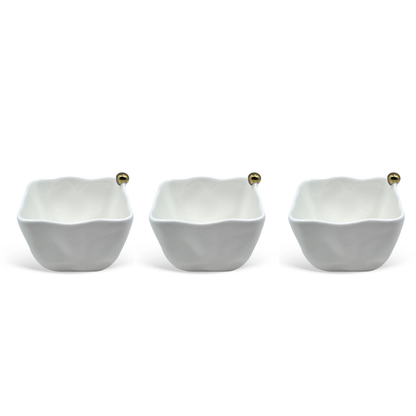 Set of 3 Appetizer bowls White with Spheres in porcelain Gold 10,5cm
