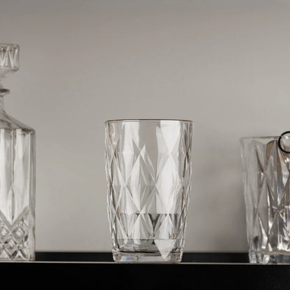 Set of 6 glasses Tall of Glass Diamond Gold trim 390ml