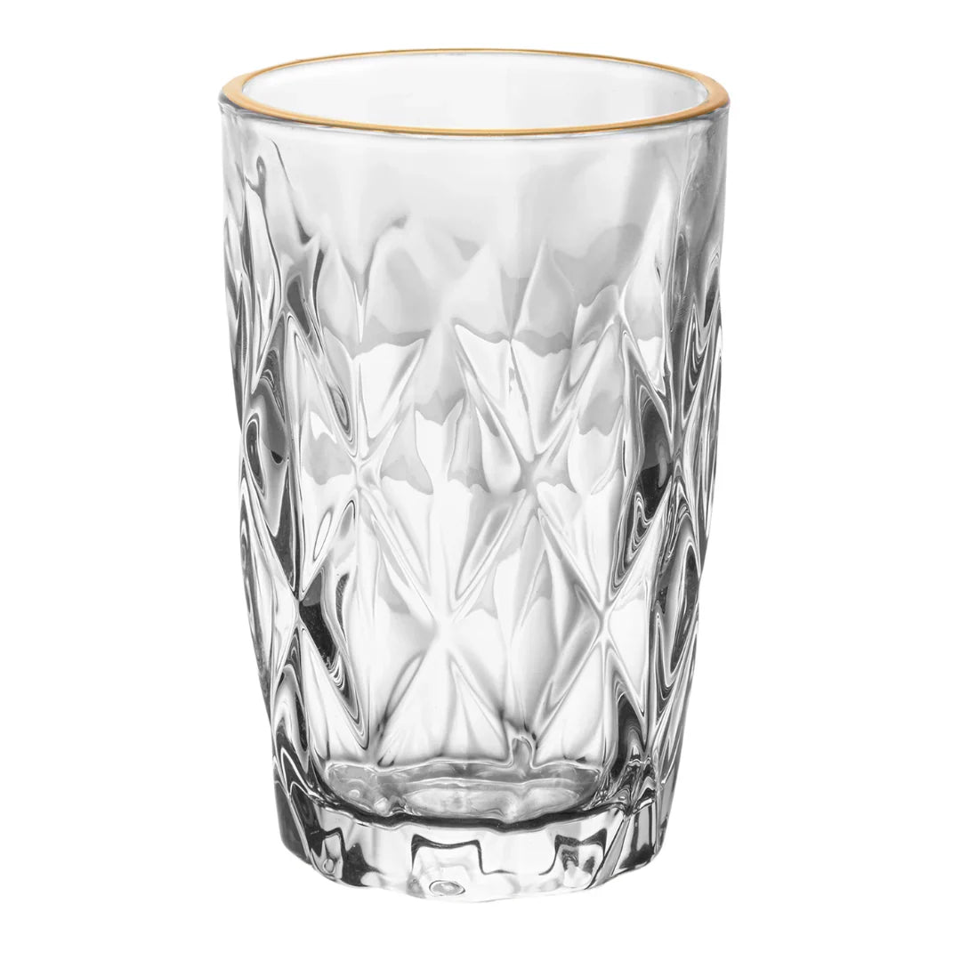 Set of 6 glasses Tall of Glass Diamond Gold trim 390ml
