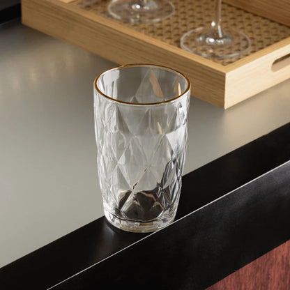 Set of 6 glasses Tall of Glass Diamond Gold trim 390ml