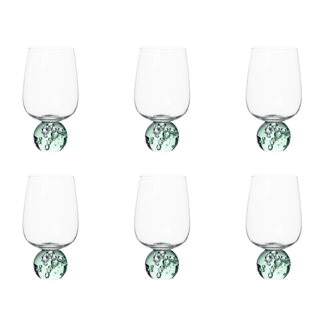 Set of 6 wine glasses Sphere base Green and Clear 580ml