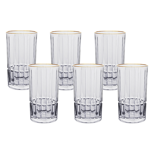 Set of 6 glasses Long Drink Cristalle with gold rim 385ml