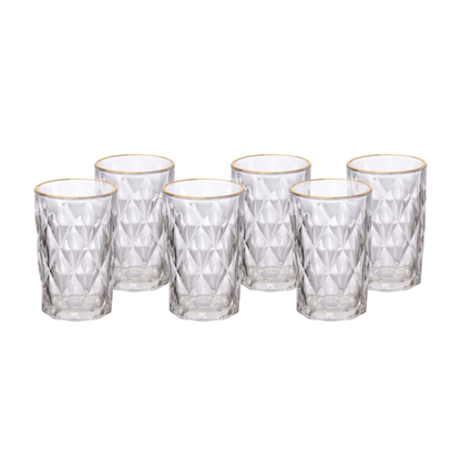 Set of 6 glasses Diamond Long Drink Gold trim 340ml