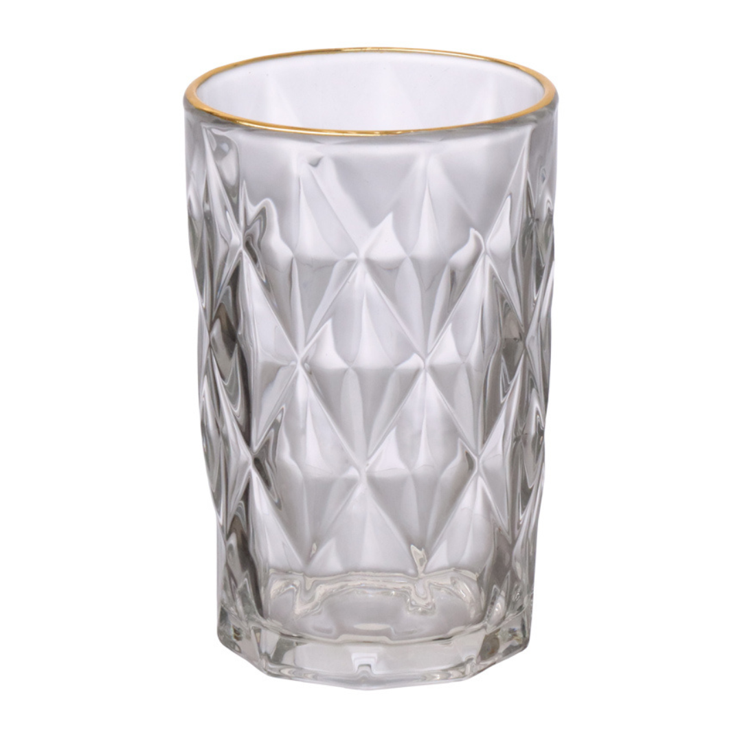 Set of 6 glasses Diamond Long Drink Gold trim 340ml