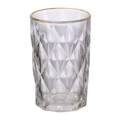 Set of 6 glasses Diamond Long Drink Gold trim 340ml
