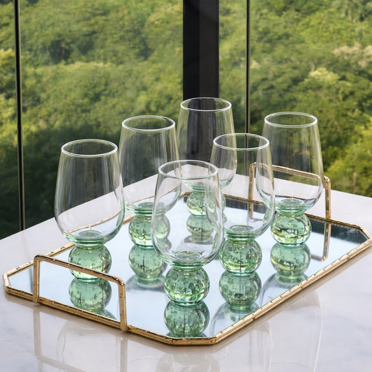 Set of 6 wine glasses Sphere base for wine Green 540ml