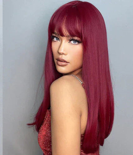 Peruca wig média com franja orgânica fibra premium