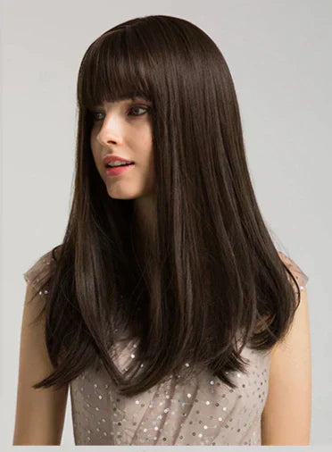 Peruca wig média com franja orgânica fibra premium