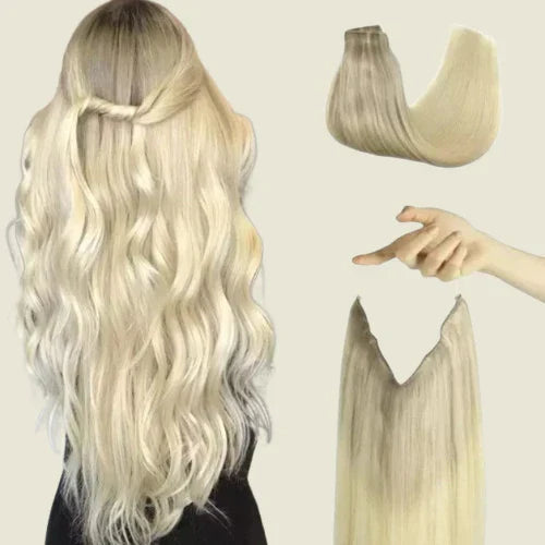 Aplique de tic tac e fio invisível cabelo natural