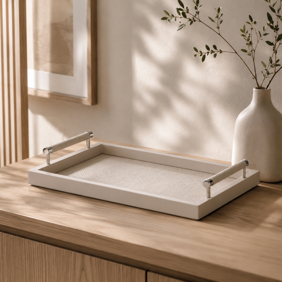 Rectangular tray in MDF and PU Gray P 46cm
